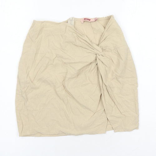 Misspap Womens Beige Viscose Mini Skirt Size 14 Zip - Side Split Detail
