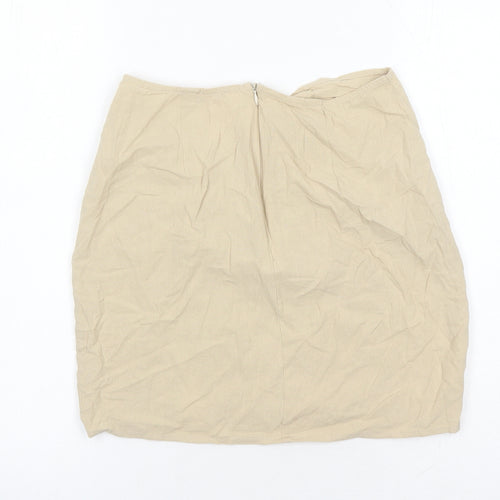 Misspap Womens Beige Viscose Mini Skirt Size 14 Zip - Side Split Detail