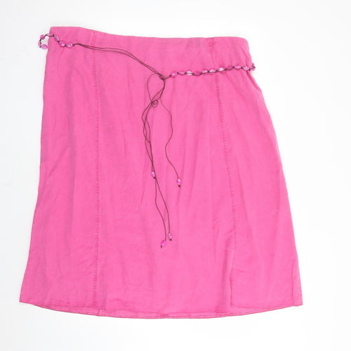 Ann Harvey Womens Pink Polyester A-Line Skirt Size 24 Zip - Elasticated Waist Belted
