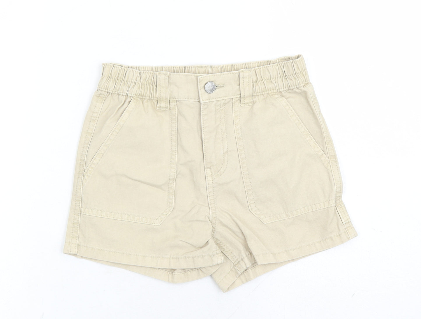 Marks and Spencer Boys Beige Cotton Chino Shorts Size 8-9 Years Regular Zip - Elasticated Waist Waist Size 22 Inches Inside Leg 3 Inches