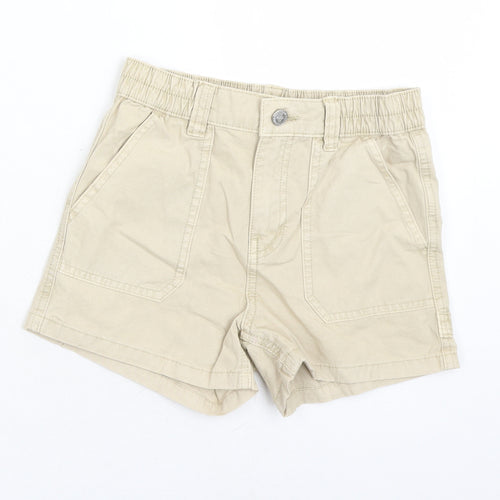 Marks and Spencer Boys Beige Cotton Chino Shorts Size 9-10 Years Regular Zip - Elasticated Waist Waist Size 22 Inches Inside Leg 3 Inches