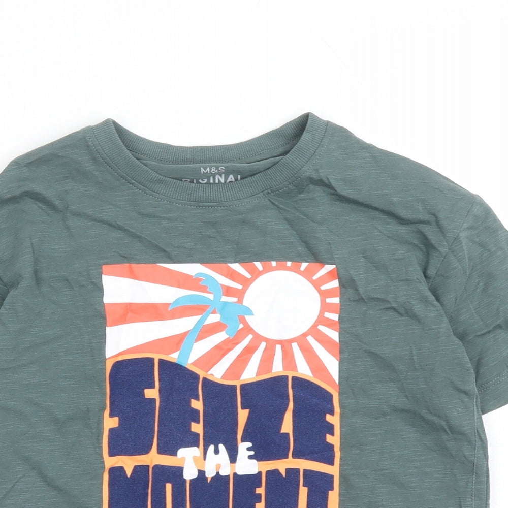 Marks and Spencer Boys Brown Cotton Basic T-Shirt Size 6-7 Years Collared Pullover