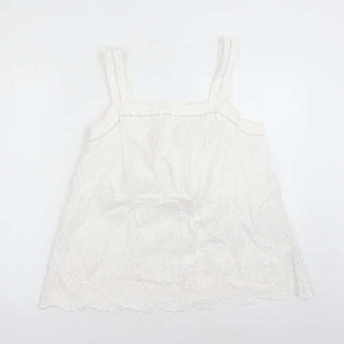 Marks and Spencer Womens White Cotton Camisole Tank Size 10 Square Neck