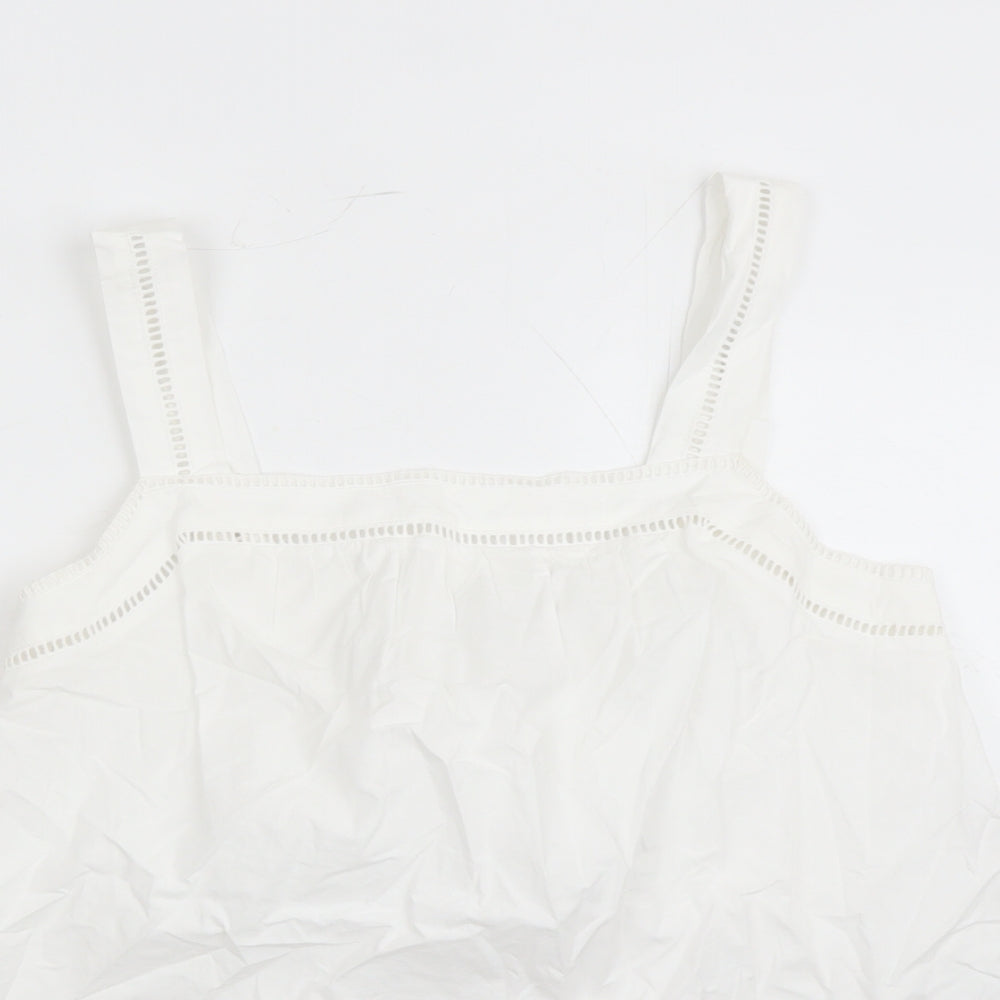 Marks and Spencer Womens White Cotton Camisole Tank Size 10 Square Neck