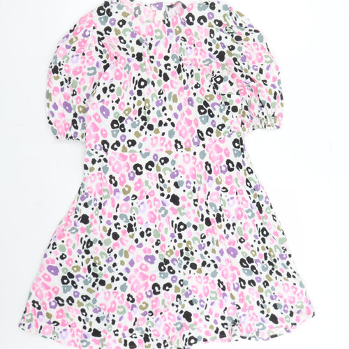 Marks and Spencer Womens Multicoloured Animal Print Viscose A-Line Size 14 Round Neck Button - Leopard Pattern