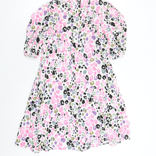 Marks and Spencer Womens Multicoloured Animal Print Viscose A-Line Size 14 Round Neck Button - Leopard Pattern