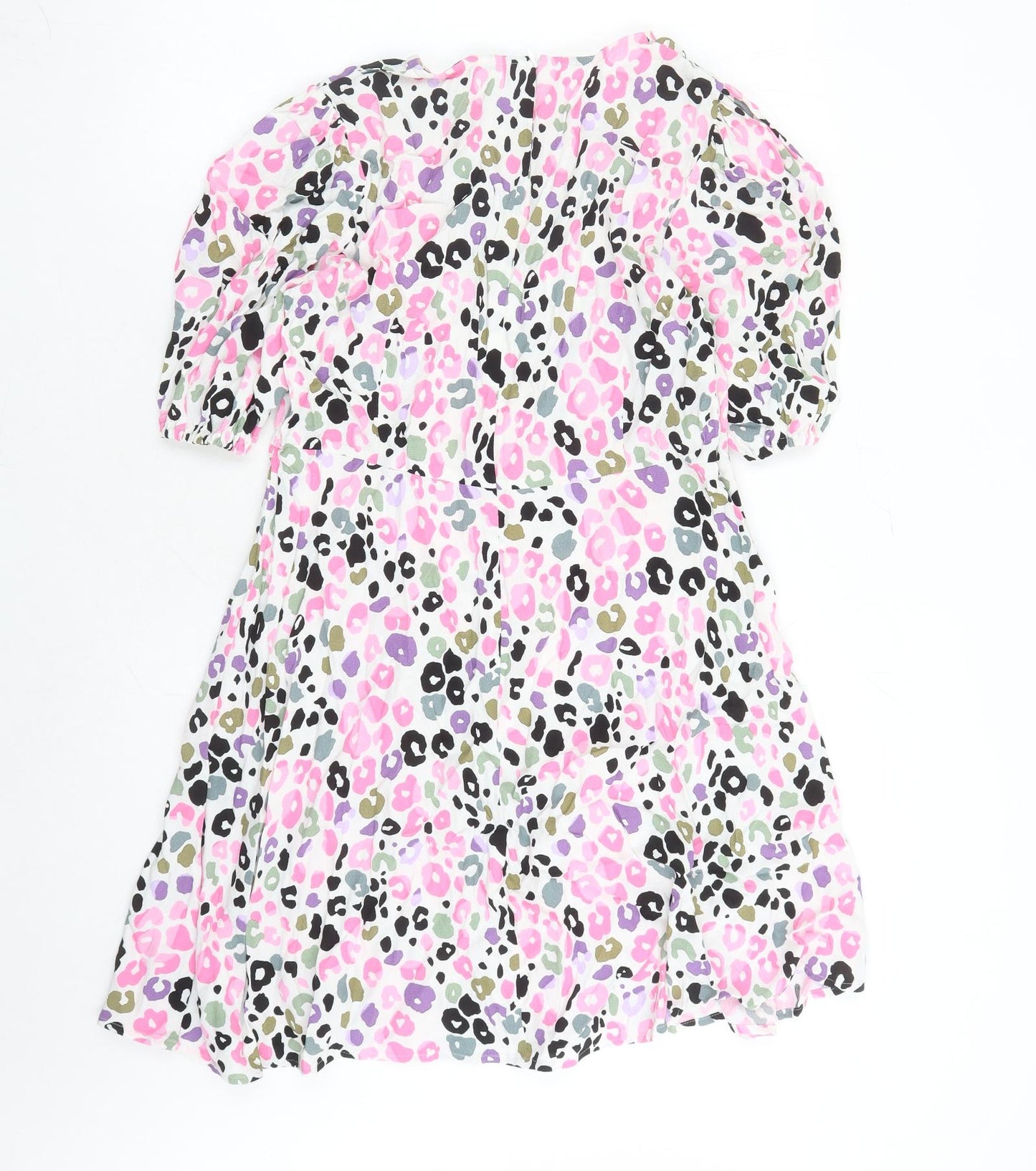 Marks and Spencer Womens Multicoloured Animal Print Viscose A-Line Size 14 Round Neck Button - Leopard Pattern