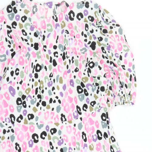 Marks and Spencer Womens Multicoloured Animal Print Viscose A-Line Size 14 Round Neck Button - Leopard Pattern