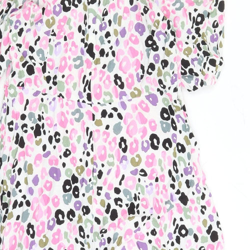 Marks and Spencer Womens Multicoloured Animal Print Viscose A-Line Size 14 Round Neck Button - Leopard Pattern