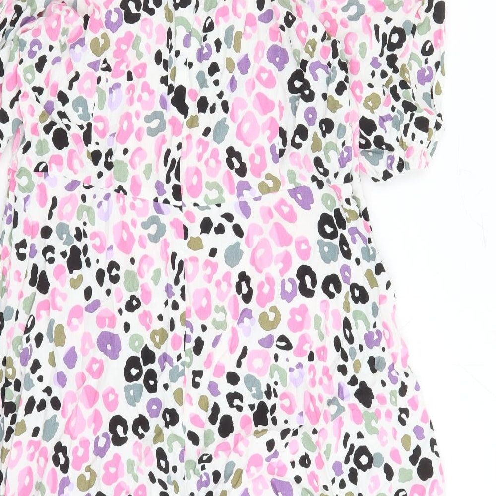 Marks and Spencer Womens Multicoloured Animal Print Viscose A-Line Size 14 Round Neck Button - Leopard Pattern