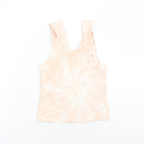 Marks and Spencer Girls Pink Geometric Cotton Basic Tank Size 6-7 Years Scoop Neck Pullover - Tie Dye Effect
