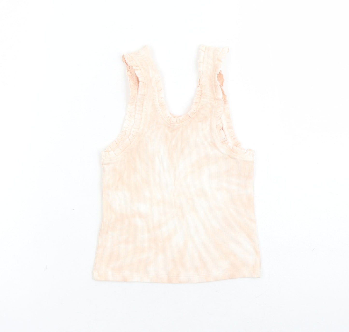 Marks and Spencer Girls Pink Geometric Cotton Basic Tank Size 6-7 Years Scoop Neck Pullover - Tie Dye Effect