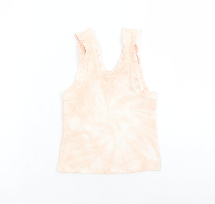 Marks and Spencer Girls Pink Geometric Cotton Basic Tank Size 6-7 Years Scoop Neck Pullover - Tie Dye Effect