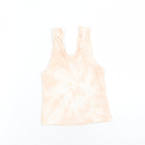 Marks and Spencer Girls Pink Geometric Cotton Basic Tank Size 6-7 Years Scoop Neck Pullover - Tie Dye Effect