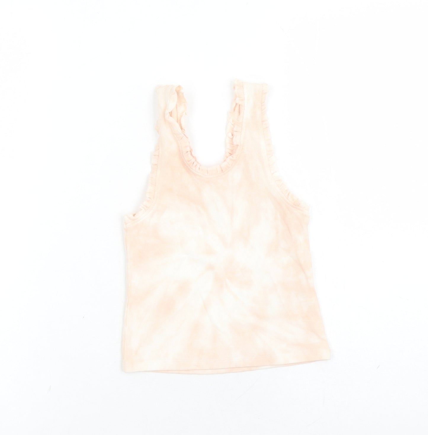 Marks and Spencer Girls Pink Geometric Cotton Basic Tank Size 6-7 Years Scoop Neck Pullover - Tie Dye Effect