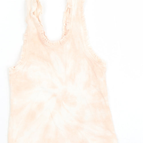 Marks and Spencer Girls Pink Geometric Cotton Basic Tank Size 6-7 Years Scoop Neck Pullover - Tie Dye Effect