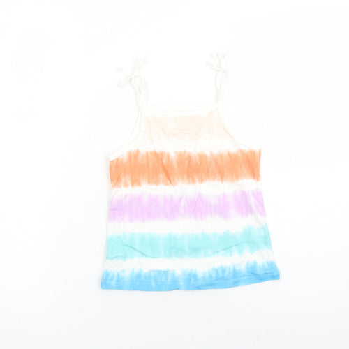 Marks and Spencer Girls Multicoloured Cotton Basic Tank Size 5-6 Years Square Neck Pullover - Tie Dye Effect
