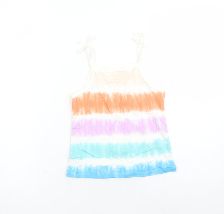 Marks and Spencer Girls Multicoloured Cotton Basic Tank Size 5-6 Years Square Neck Pullover - Tie Dye Effect