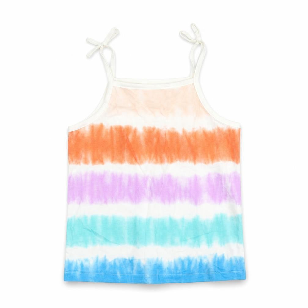 Front view of Marks & Spencer girls’ multicoloured cotton basic tank, size 5-6, years square neck pullover - tie dye effect