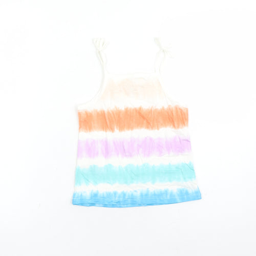 Marks and Spencer Girls Multicoloured Cotton Basic Tank Size 5-6 Years Square Neck Pullover - Tie Dye Effect