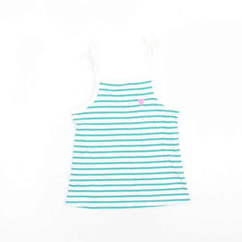 Marks and Spencer Girls White Striped Cotton Camisole Tank Size 5-6 Years Square Neck Pullover - Heart Detail