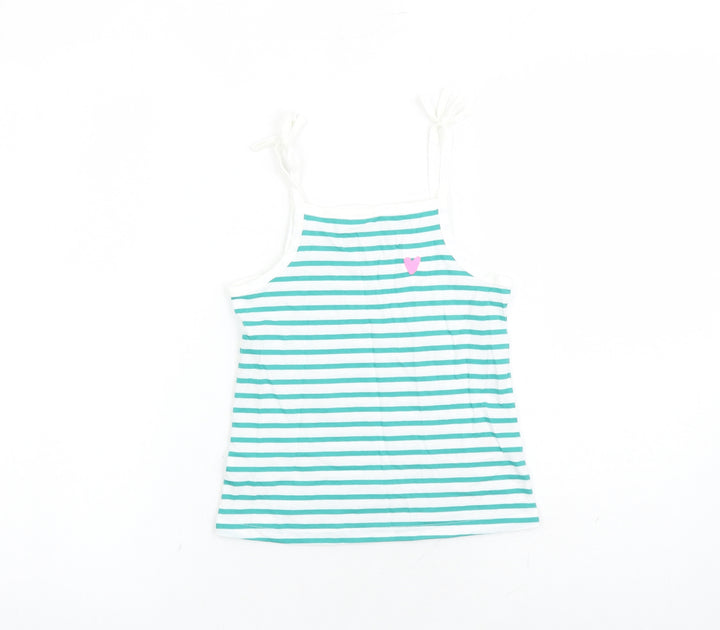 Marks and Spencer Girls White Striped Cotton Camisole Tank Size 5-6 Years Square Neck Pullover - Heart Detail