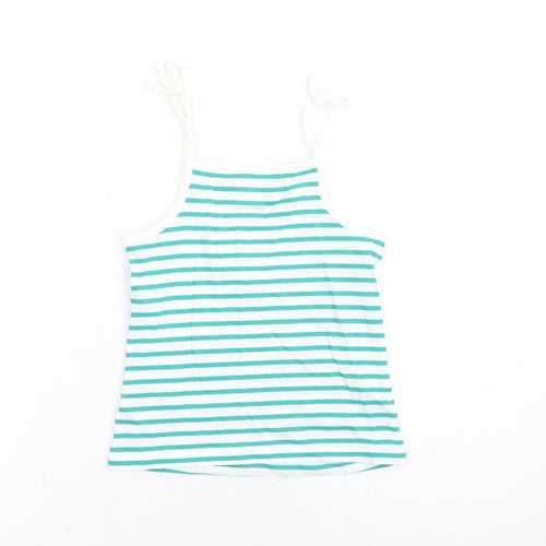 Marks and Spencer Girls White Striped Cotton Camisole Tank Size 5-6 Years Square Neck Pullover - Heart Detail