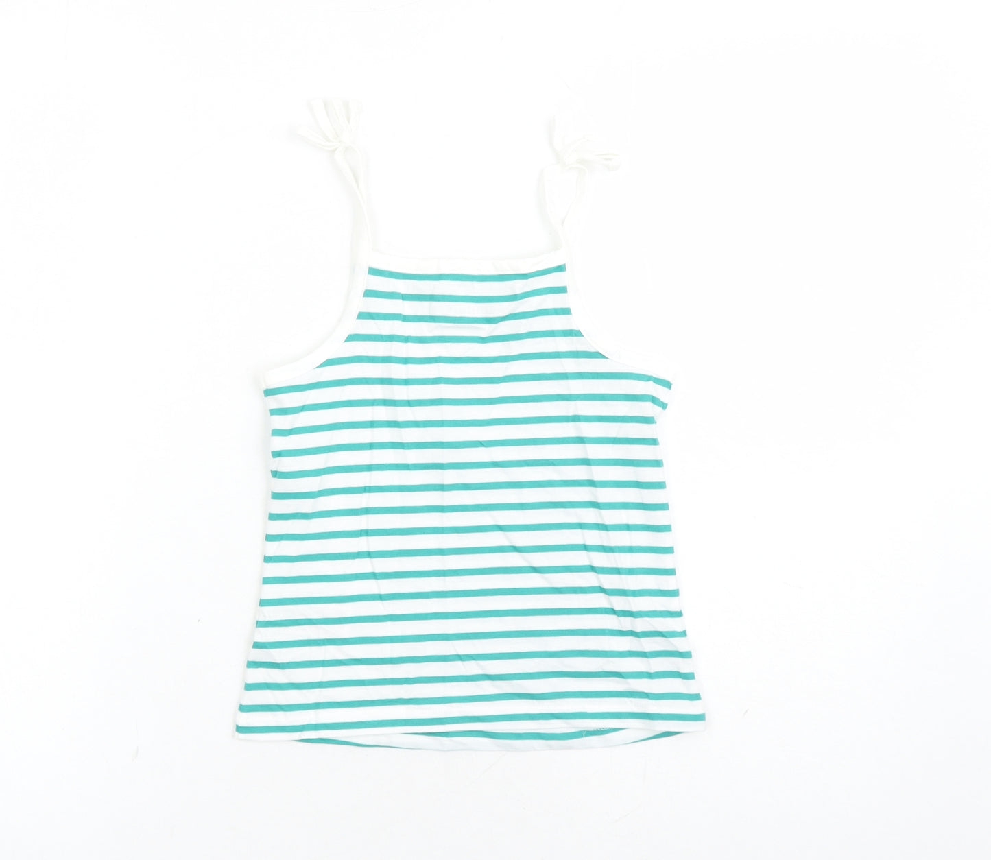 Marks and Spencer Girls White Striped Cotton Camisole Tank Size 5-6 Years Square Neck Pullover - Heart Detail