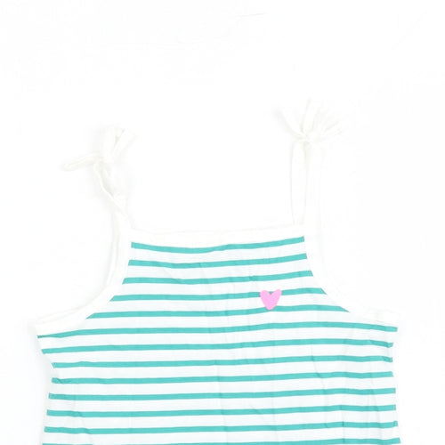 Marks and Spencer Girls White Striped Cotton Camisole Tank Size 5-6 Years Square Neck Pullover - Heart Detail
