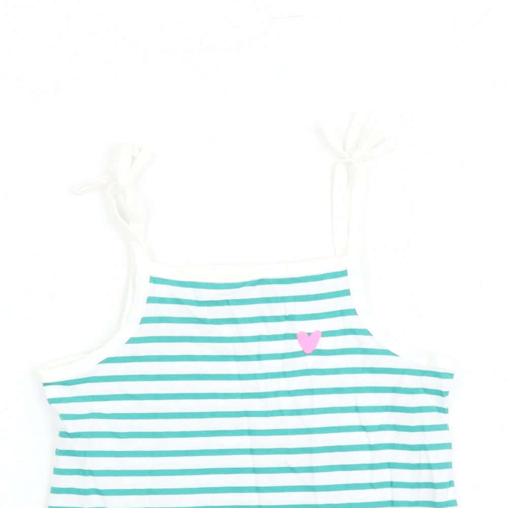 Marks and Spencer Girls White Striped Cotton Camisole Tank Size 5-6 Years Square Neck Pullover - Heart Detail