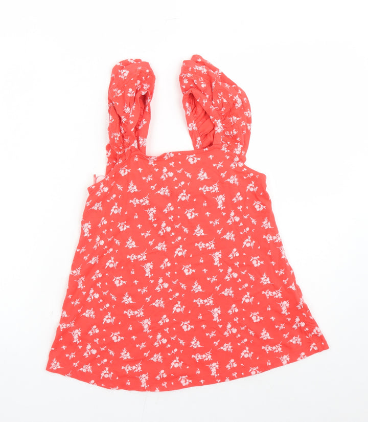 Marks and Spencer Womens Red Floral Cotton Camisole Tank Size 6 Square Neck