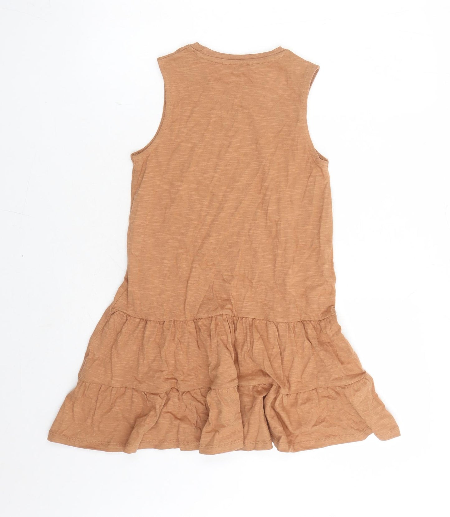 Marks and Spencer Girls Brown Cotton Tank Dress Size 8-9 Years Round Neck Pullover