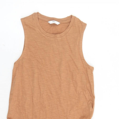 Marks and Spencer Girls Brown Cotton Tank Dress Size 8-9 Years Round Neck Pullover