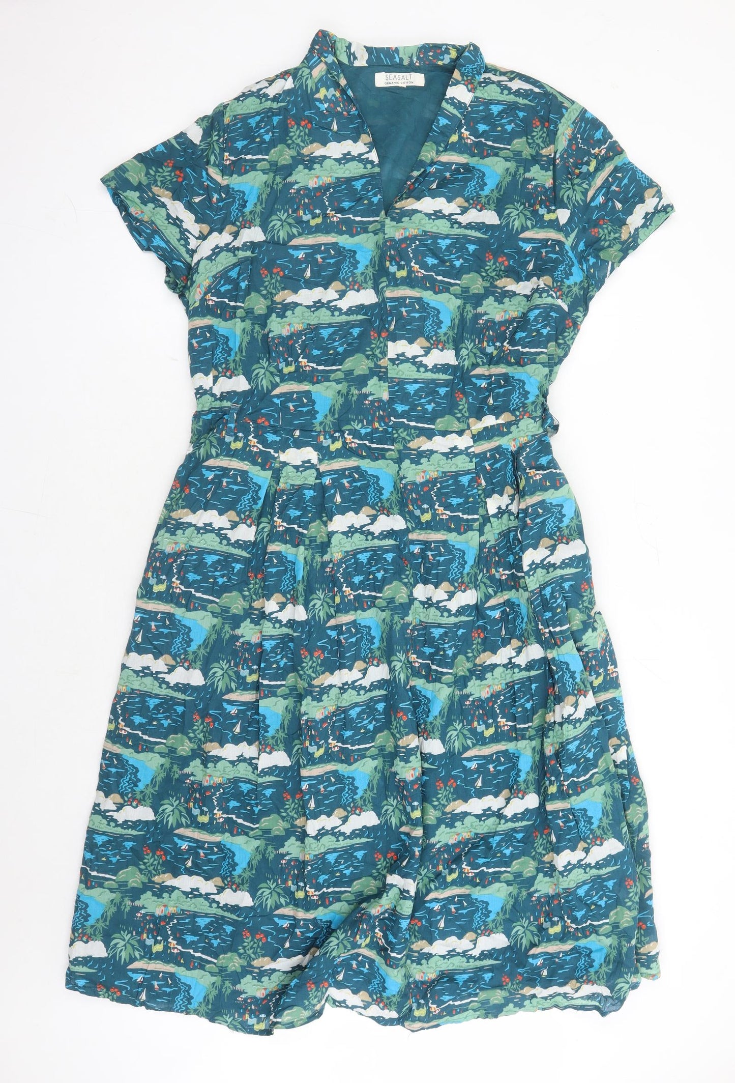 Seasalt Womens Blue Geometric Polyester A-Line Size L V-Neck Zip - Estimated size L