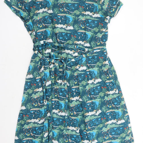 Seasalt Womens Blue Geometric Polyester A-Line Size L V-Neck Zip - Estimated size L