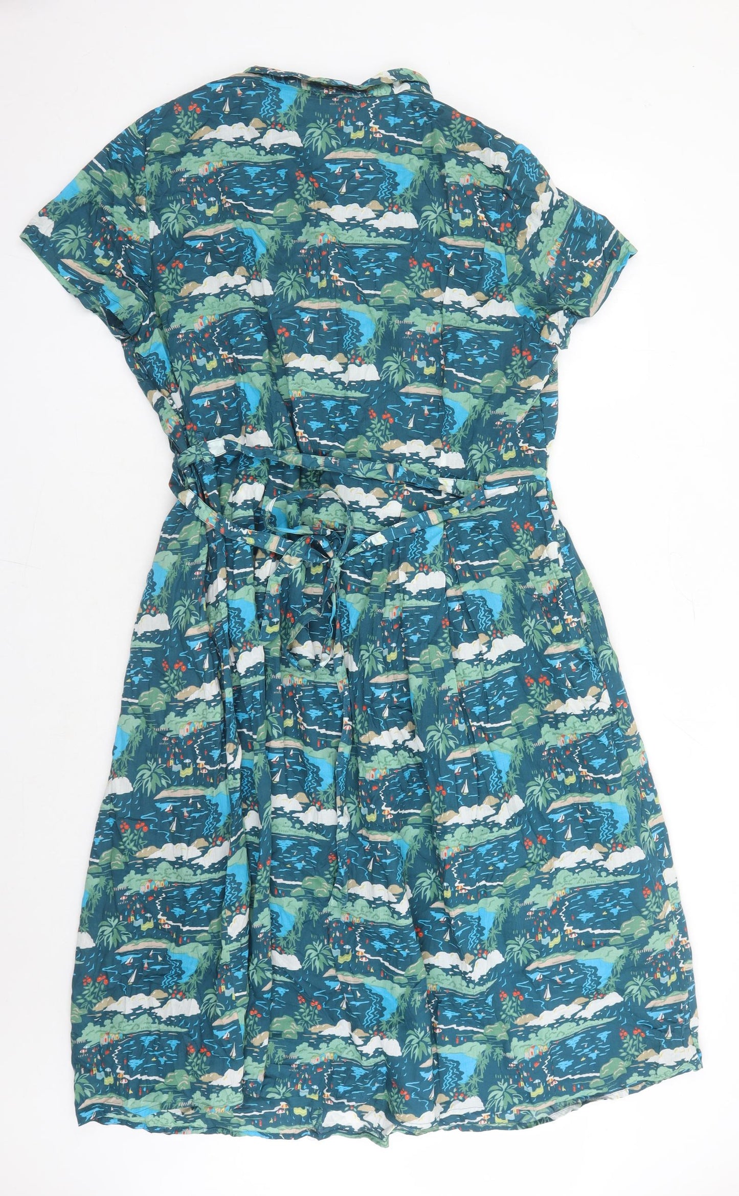 Seasalt Womens Blue Geometric Polyester A-Line Size L V-Neck Zip - Estimated size L
