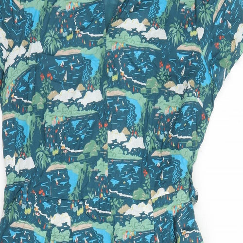Seasalt Womens Blue Geometric Polyester A-Line Size L V-Neck Zip - Estimated size L