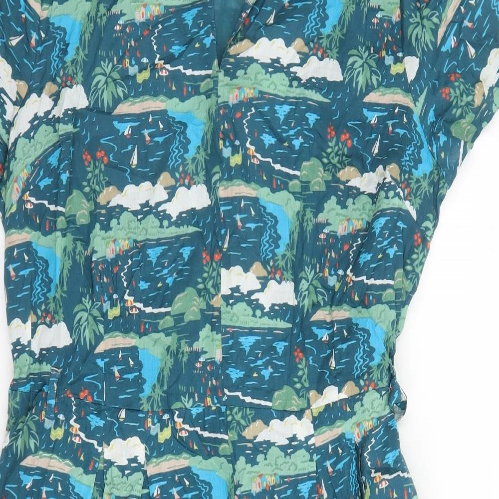 Seasalt Womens Blue Geometric Polyester A-Line Size L V-Neck Zip - Estimated size L