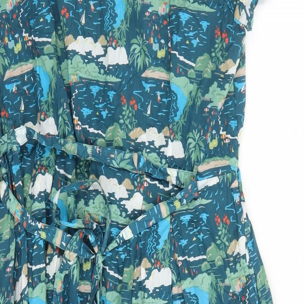 Seasalt Womens Blue Geometric Polyester A-Line Size L V-Neck Zip - Estimated size L