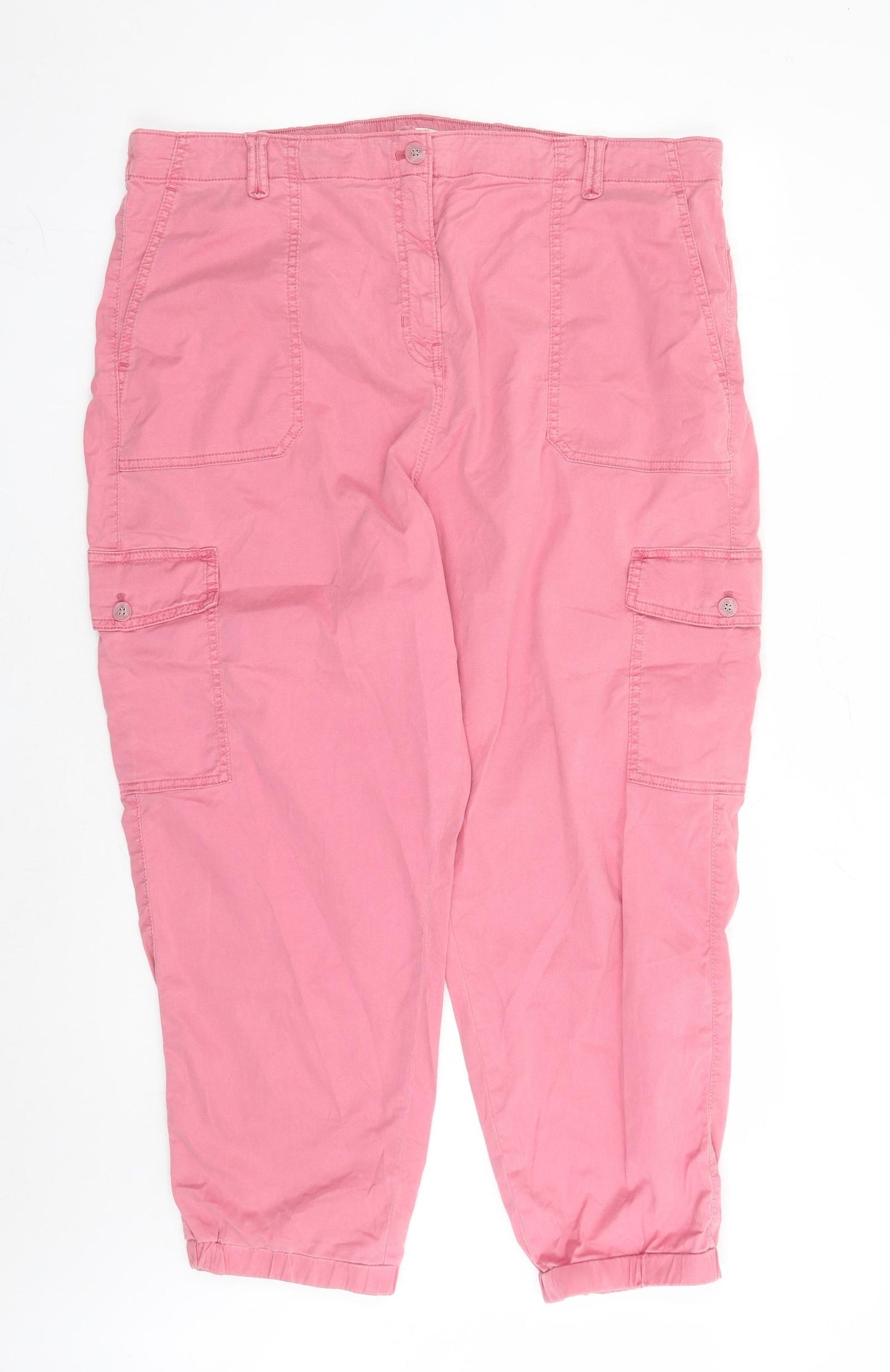 Marks and Spencer Womens Pink Lyocell Cargo Trousers Size 22 L26 in Regular Zip - Elasticated Waist