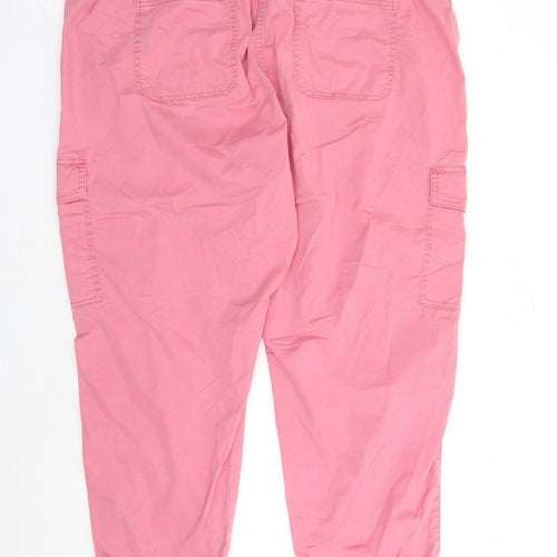 Marks and Spencer Womens Pink Lyocell Cargo Trousers Size 22 L26 in Regular Zip - Elasticated Waist