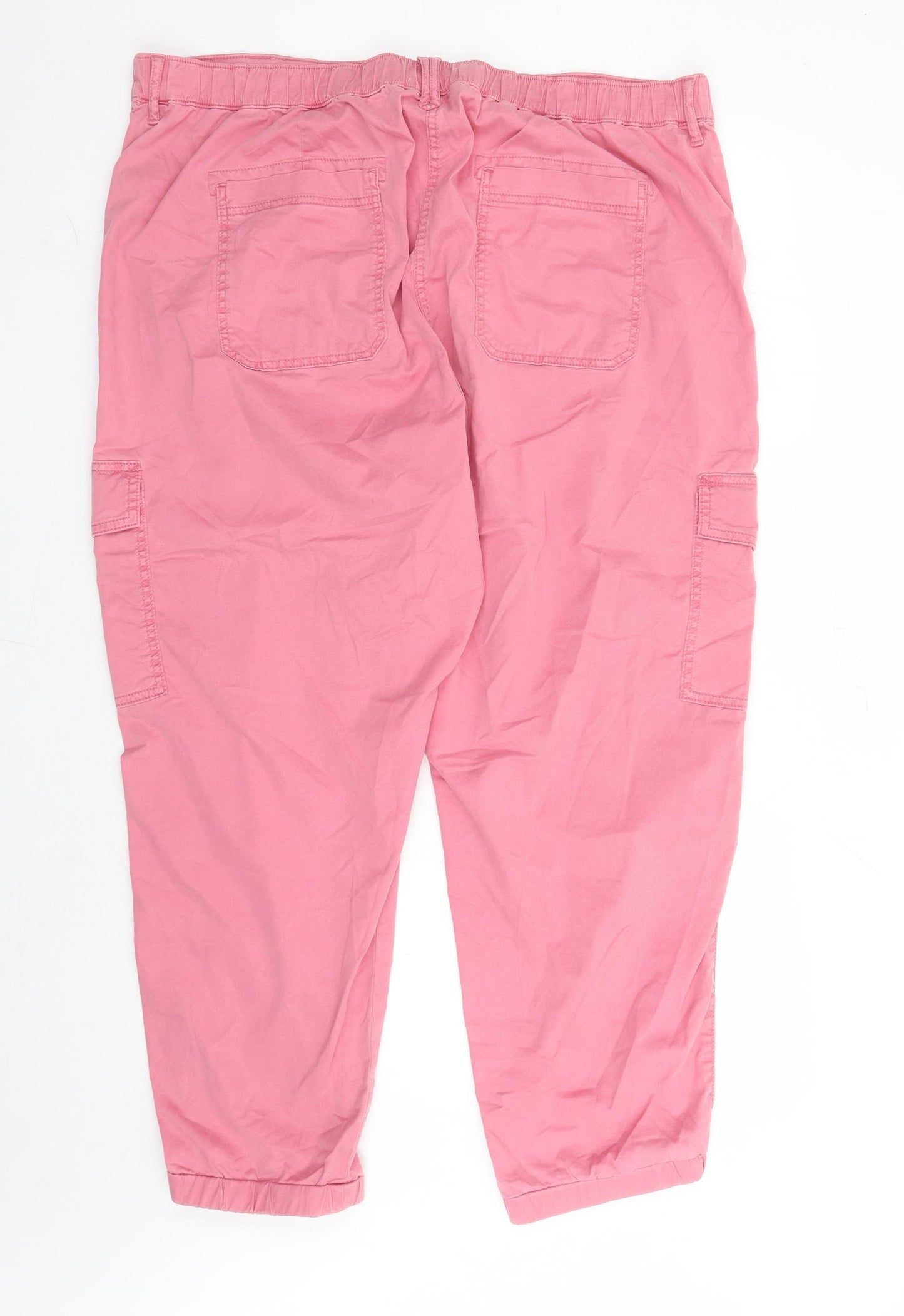 Marks and Spencer Womens Pink Lyocell Cargo Trousers Size 22 L26 in Regular Zip - Elasticated Waist