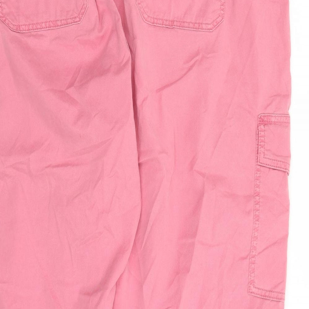 Marks and Spencer Womens Pink Lyocell Cargo Trousers Size 22 L26 in Regular Zip - Elasticated Waist