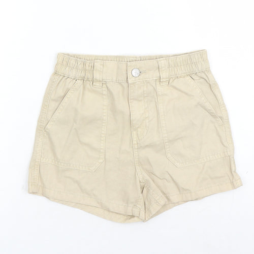 Marks and Spencer Boys Beige Cotton Chino Shorts Size 9-10 Years Regular Zip - Elasticated Waist Waist Size 22 Inches Inside Leg 3 Inches