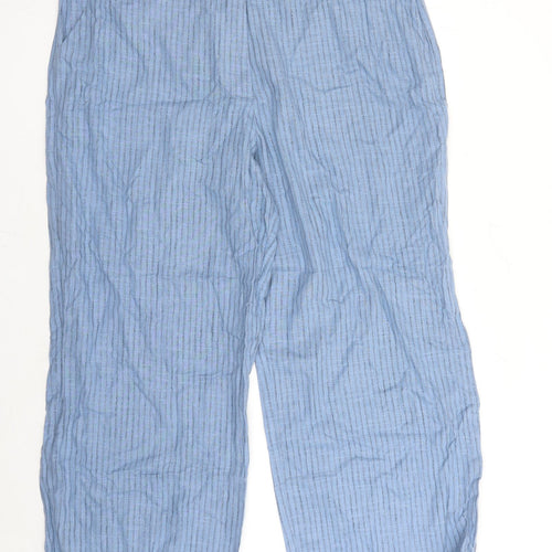 Marks and Spencer Womens Blue Striped Linen Trousers Size 20 L28 in Regular Zip