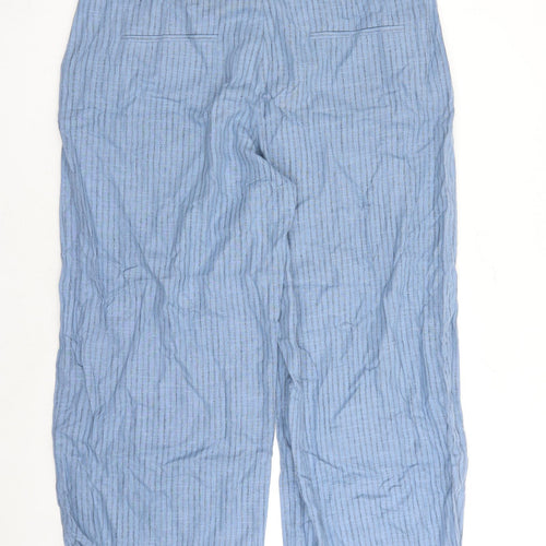 Marks and Spencer Womens Blue Striped Linen Trousers Size 20 L28 in Regular Zip