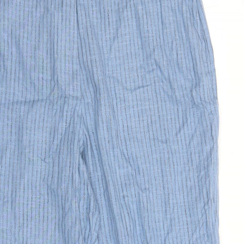Marks and Spencer Womens Blue Striped Linen Trousers Size 20 L28 in Regular Zip