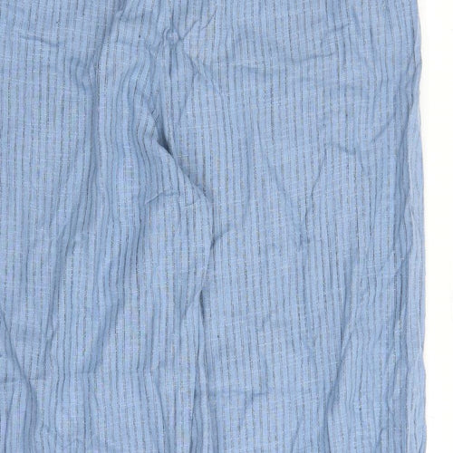 Marks and Spencer Womens Blue Striped Linen Trousers Size 20 L28 in Regular Zip