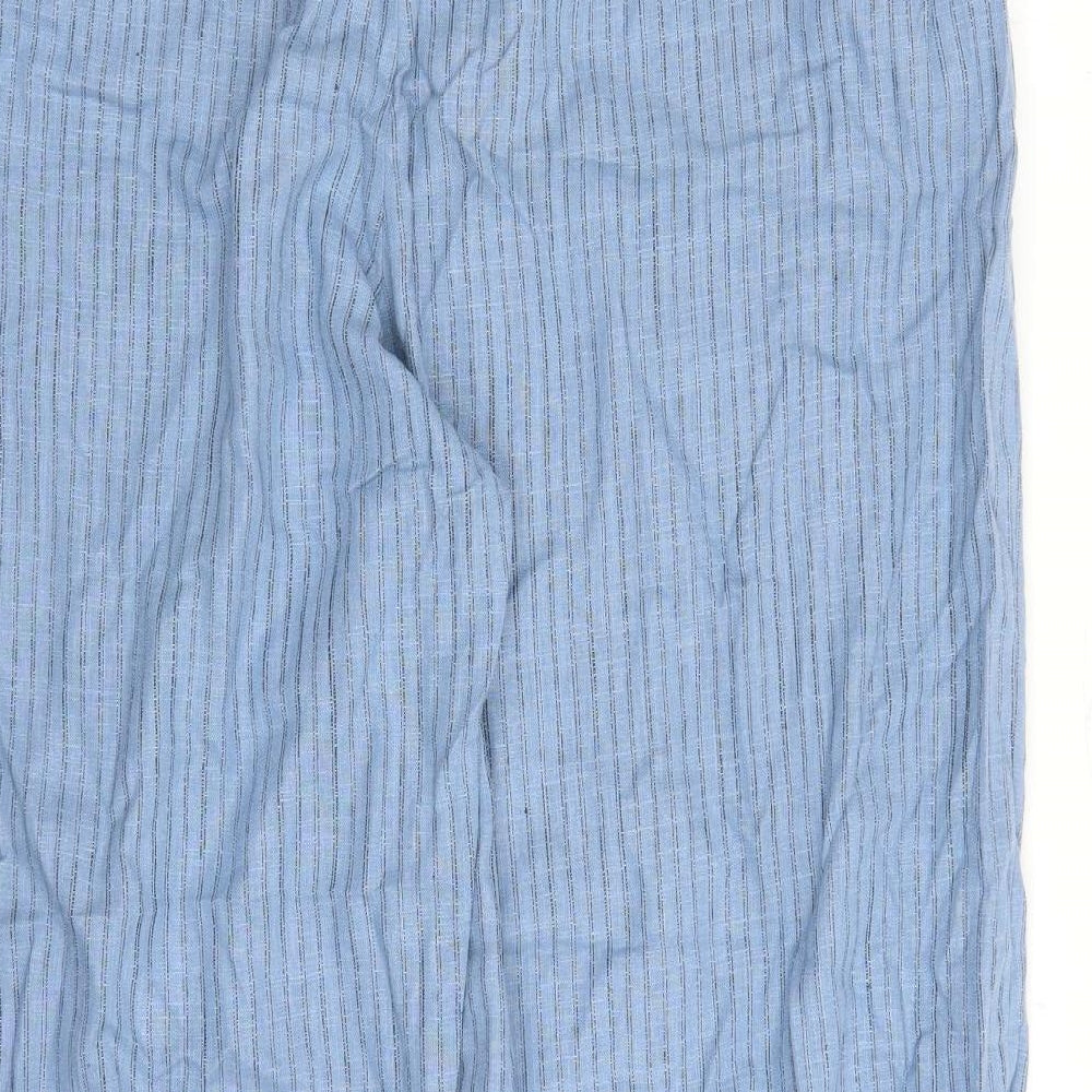 Marks and Spencer Womens Blue Striped Linen Trousers Size 20 L28 in Regular Zip