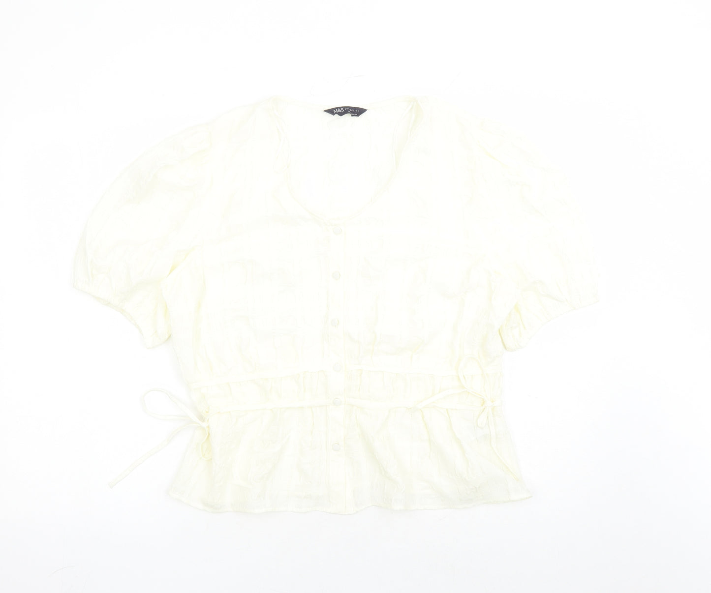 Marks and Spencer Womens Ivory Polyester Basic Blouse Size 14 V-Neck